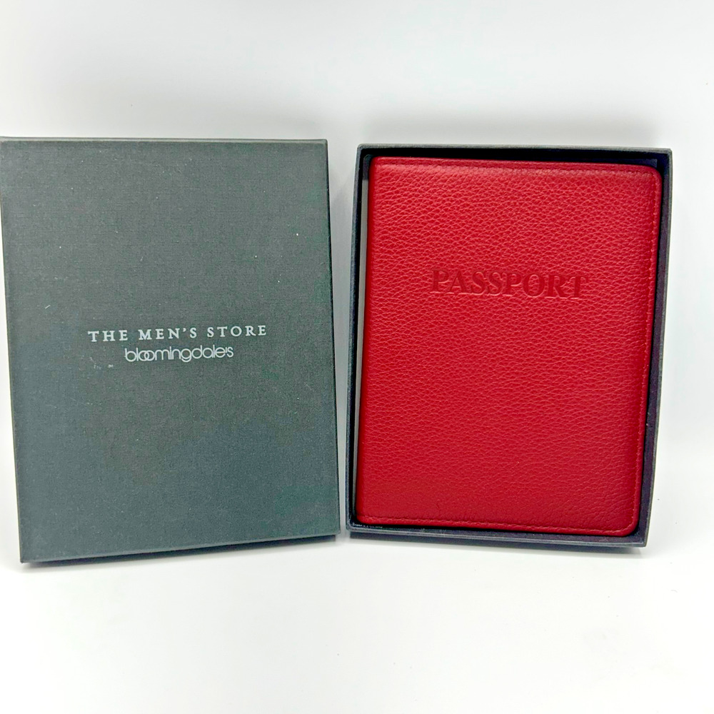 Bloomingdale's Red Leather Passport Case Travel Organizer Passcase NWB